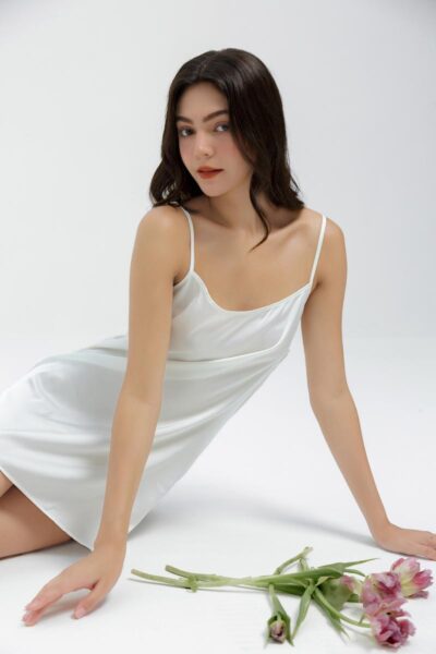 White silk nightgown slip dress