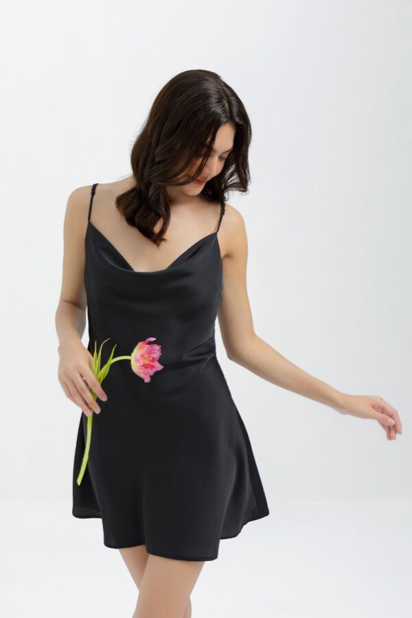 Silk Cowl Neck Mini Nightgown Black