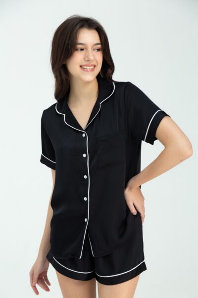 Short silk pyjama set black