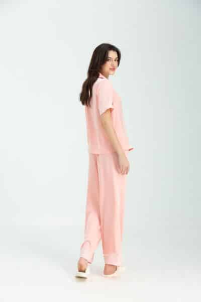 Short Sleeve and Long Pants Silk Pyjama Set (Misty Rose)