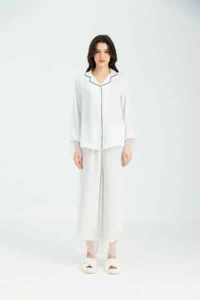 Long Silk Pyjama set with lace details