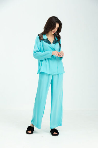 Azure Elegance Silk Pyjama (Turquoise)