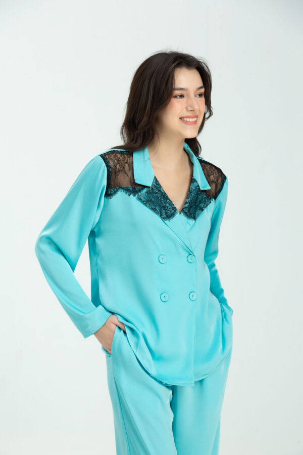 Azure Elegance Silk Pyjama (Turquoise)