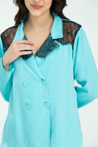 Azure Elegance Silk Pyjama (Turquoise)